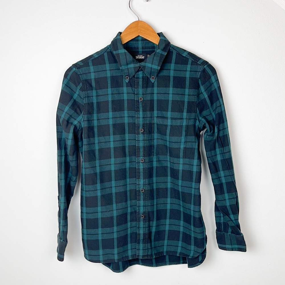Kate Spade Saturday Green Full Button Up Plaid Flannel